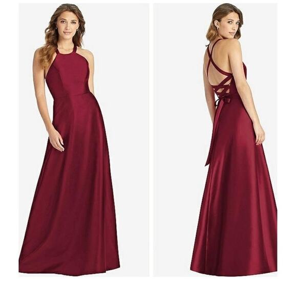 ALFRED SUNG Dresses & Skirts - NWT Alfred Sung Lace-Up Back Satin Twill A-Line Gown Dress - Burgundy
